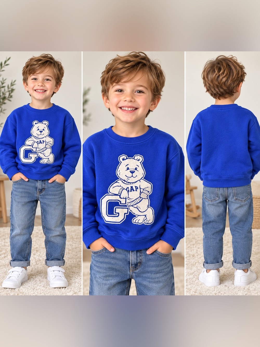 GAP Blue Teddy Bear Logo Crewneck Sweatshirt
